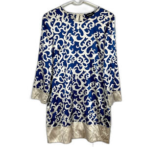 Bebe Y2K Logo Blue/Silver Silk Mini Shift Dress Size Medium